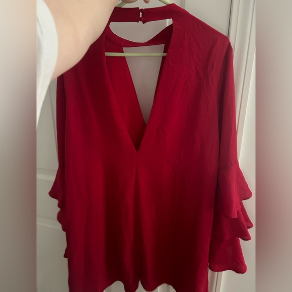Red Ruffle Sleeve Mini Dress - Picture 3 of 4